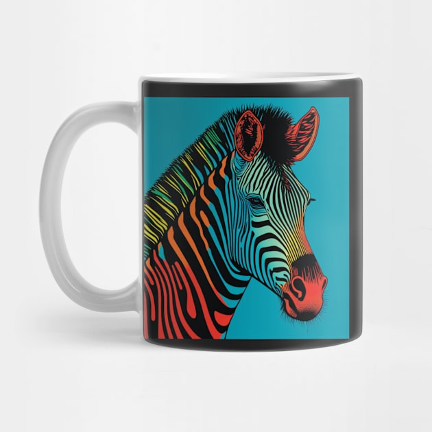 Zebra in red, orange and blue by Geminiartstudio